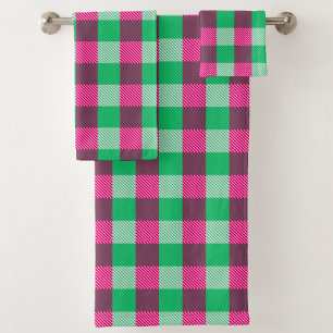 Pink Green Gingham Check Design  Bath Towel Set