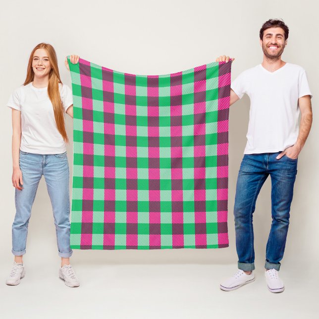 Pink Green Gingham Check Design  Fleece Blanket (Creator Uploaded)