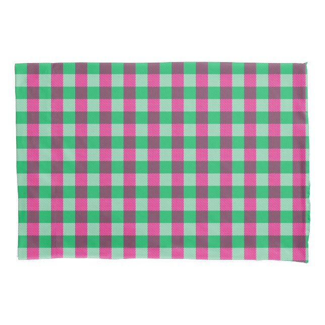 Pink Green Gingham Check Design  Pillowcase (Front)