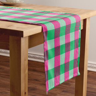 Pink Green Gingham Check Design Short Table Runner