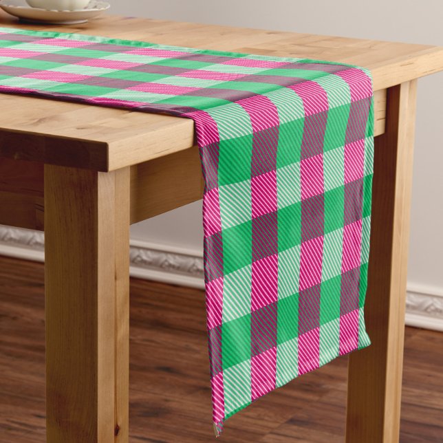 Pink Green Gingham Check Design  Short Table Runner (Creator Uploaded)