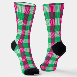 Pink Green Gingham Check Design Socks