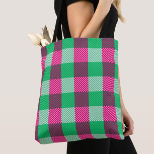 Pink Green Gingham Check Design  Tote Bag
