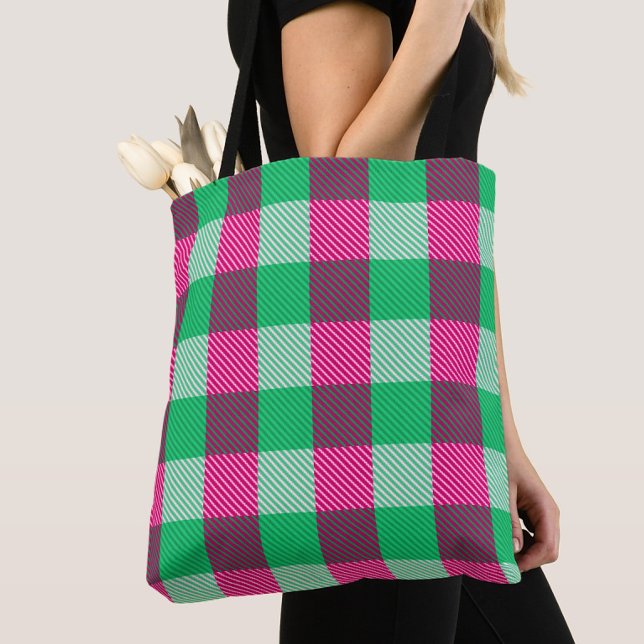 Pink Green Gingham Check Design  Tote Bag (Creator Uploaded)