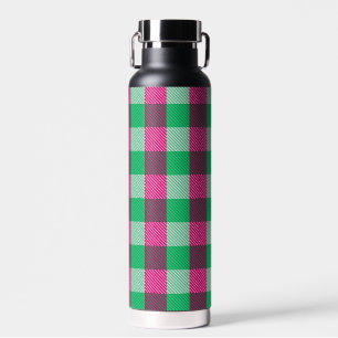 Pink Green Gingham Check Design Water Bottle