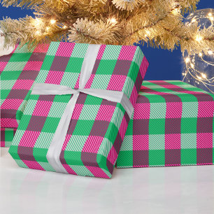 Pink Green Gingham Check Design  Wrapping Paper