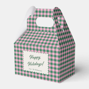 Pink Green Gingham Plaid Personalized Christmas Favour Box