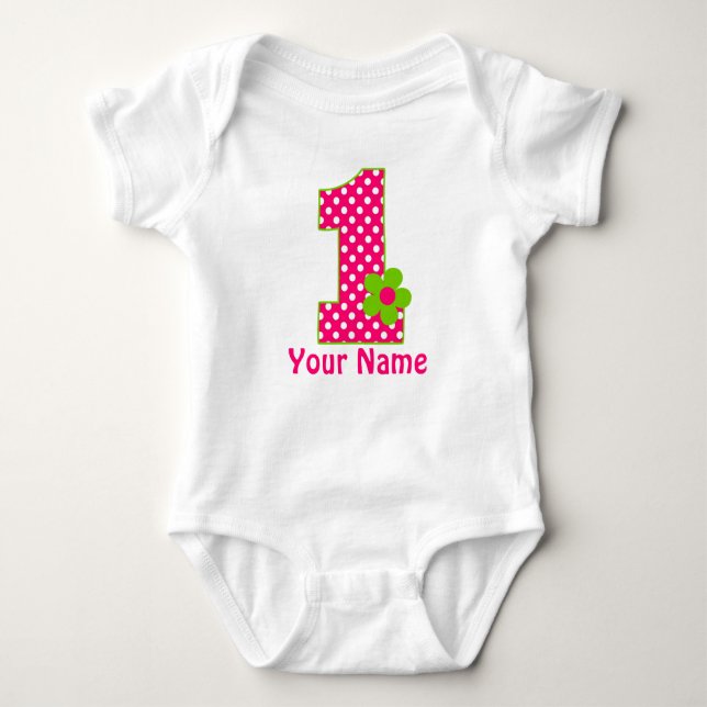 Pink Green Girls Personalised 1st BIrthday Shirt (Front)
