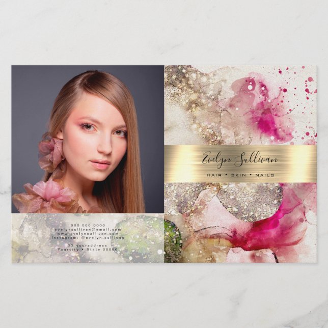 Pink green glitter watercolor bifold brochure (Front)