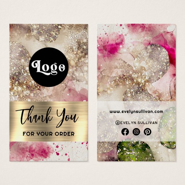 Pink green glitter watercolor package insert (Front & Back)