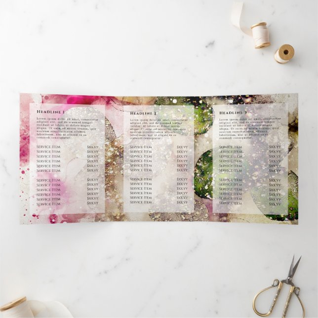 Pink green glitter watercolor trifold brochure (Inside)
