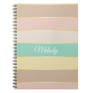 Pink Green Gold Custom Summer Color Block Stripes Notebook