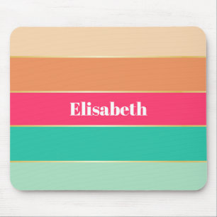 Pink Green Gold Custom Summer Colour Block Stripes Mouse Pad