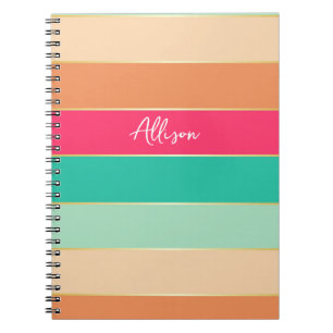 Pink Green Gold Custom Summer Colour Block Stripes Notebook