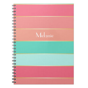 Pink Green Gold Custom Summer Colour Block Stripes Notebook