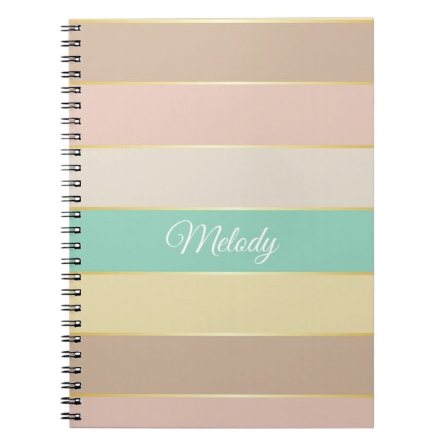 Pink Green Gold Custom Summer Colour Block Stripes Notebook (Front)