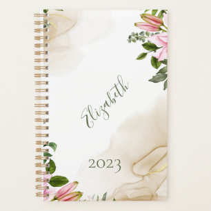 Pink Green Gold Floral Personalised Yearly Planner