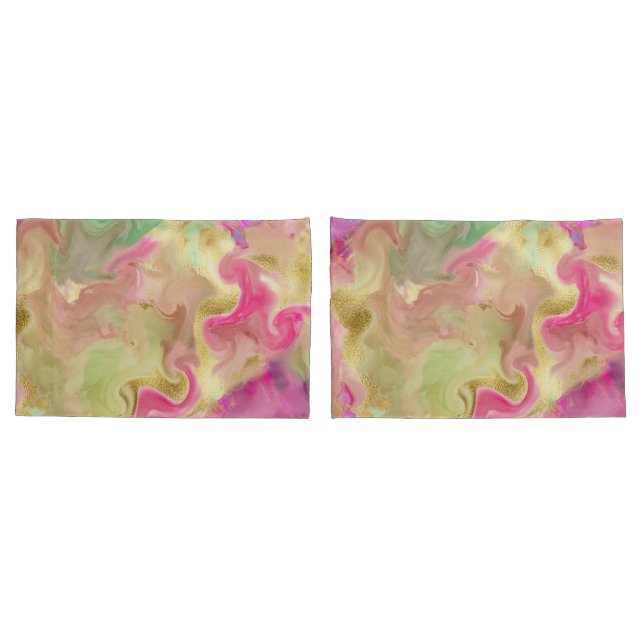 Pink, green, gold, marble ink print pillow cases (Back-Set)