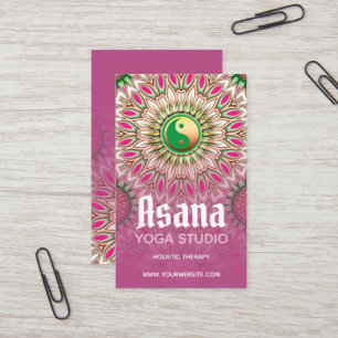 Pink Green Gold YinYang Holistic Energy Yoga Business Card
