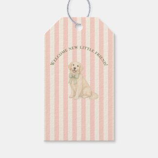Pink & Green Golden Retriever Baby Shower Gift Tags