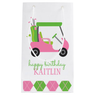Pink & Green Golf Cart Personalised Gift Bag