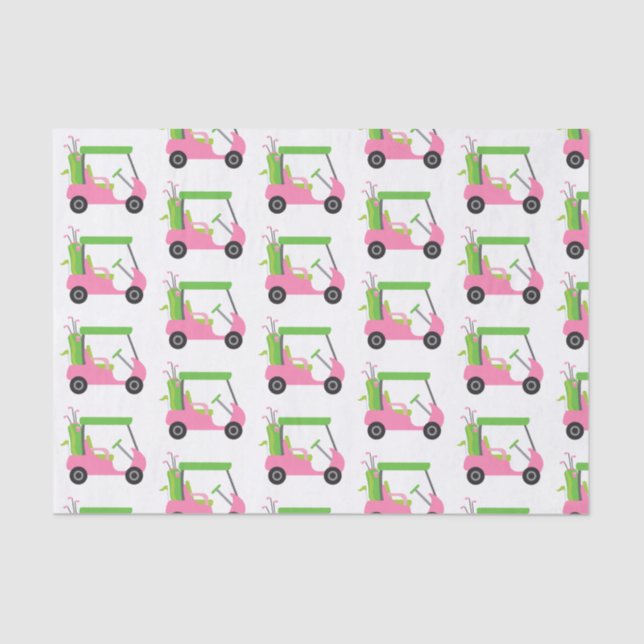 Pink & Green Golf Cart Tissue Paper (Front)