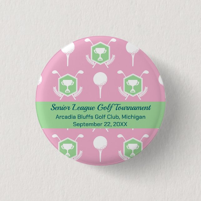 Pink & Green - Golf League Party Favour Button (Front)