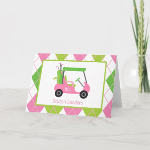 Pink & Green Golf Personalised Folded Note Cards