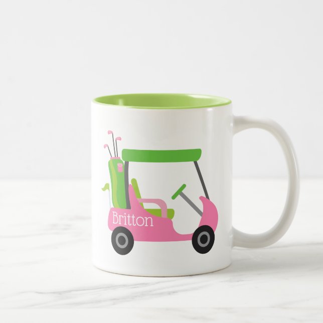 Pink & Green Golf Personalised Mug (Right)