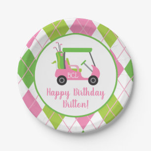 Pink & Green Golf Personalised Party Plates