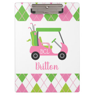 Pink & Green Golf Personalized Monogram Clipboard