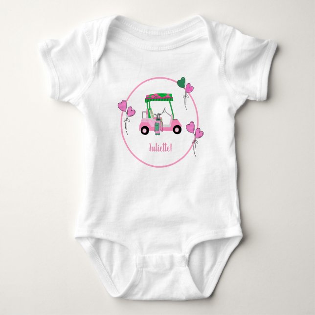 Pink & Green Golf Theme Personalised Party  Baby Bodysuit (Front)