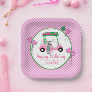 Pink & Green Golf Theme Personalised Party  Paper Plate