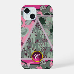 PINK GREEN GREY FLOWERS, BUTTERFLIES BOLD FLORAL iPhone 15 CASE