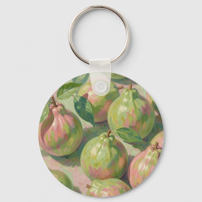 Pink Green Guava Still Life Key Ring (Front)