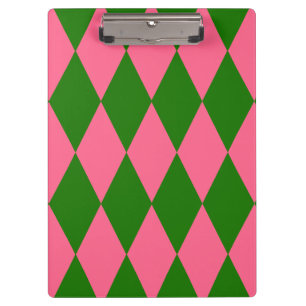 Pink Green Harlequin Checkered Design Clipboard