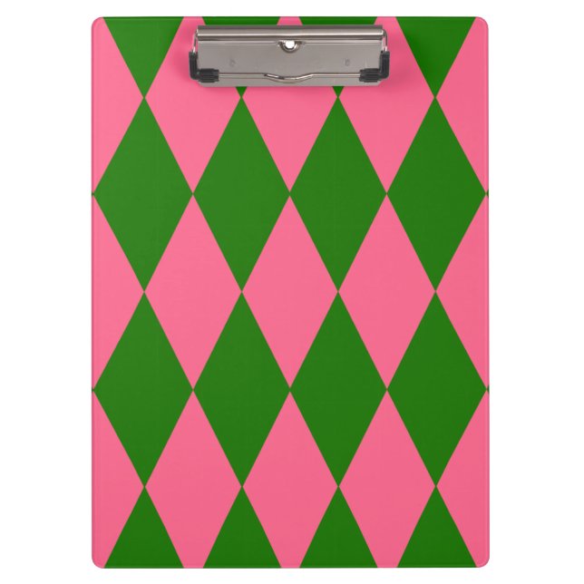 Pink Green Harlequin Checkered Design  Clipboard (Front)