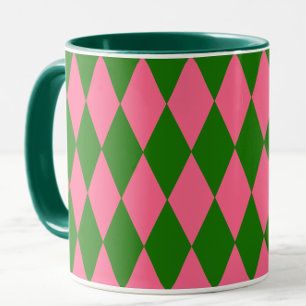 Pink Green Harlequin Checkered Design Mug