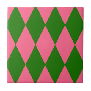 Pink Green Harlequin Checkered Design Tile