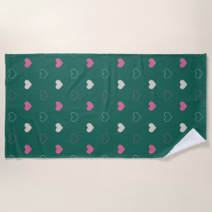 Pink & Green Heart Seamless Pattern Cute Minimal Beach Towel