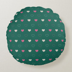 Pink & Green Heart Seamless Pattern Cute Minimal Round Cushion