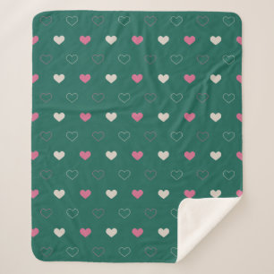 Pink & Green Heart Seamless Pattern Cute Minimal Sherpa Blanket