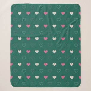 Pink & Green Heart Seamless Pattern Cute Minimal Sherpa Blanket