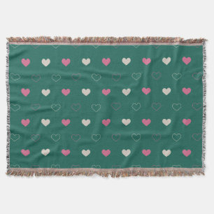 Pink & Green Heart Seamless Pattern Cute Minimal Throw Blanket