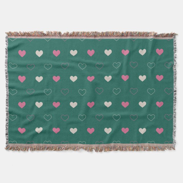 Pink & Green Heart Seamless Pattern Cute Minimal Throw Blanket (Front)
