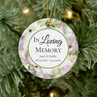Pink Green Hydrangea Watercolor Memorial Keepsake Ceramic Tree Decoration