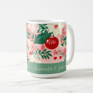 Pink Green Joy Love Peace Floral Christmas Mug