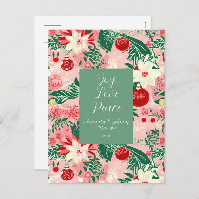 Pink Green Joy Love Peace Floral Post Card (Front/Back)