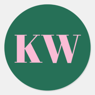 Pink Green Large Monogrammed Initial Personalised Classic Round Sticker