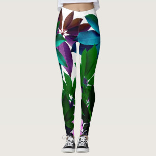 Pink & Green Leaves Leggings